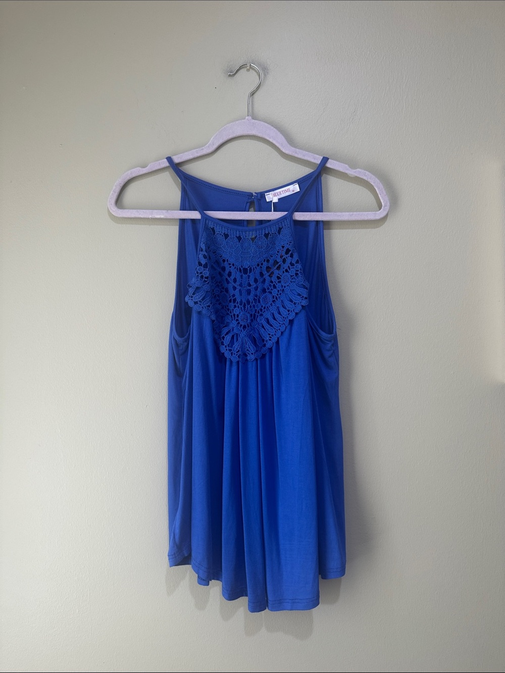 🔥Blue Crochet-Detail Halter Tank Top